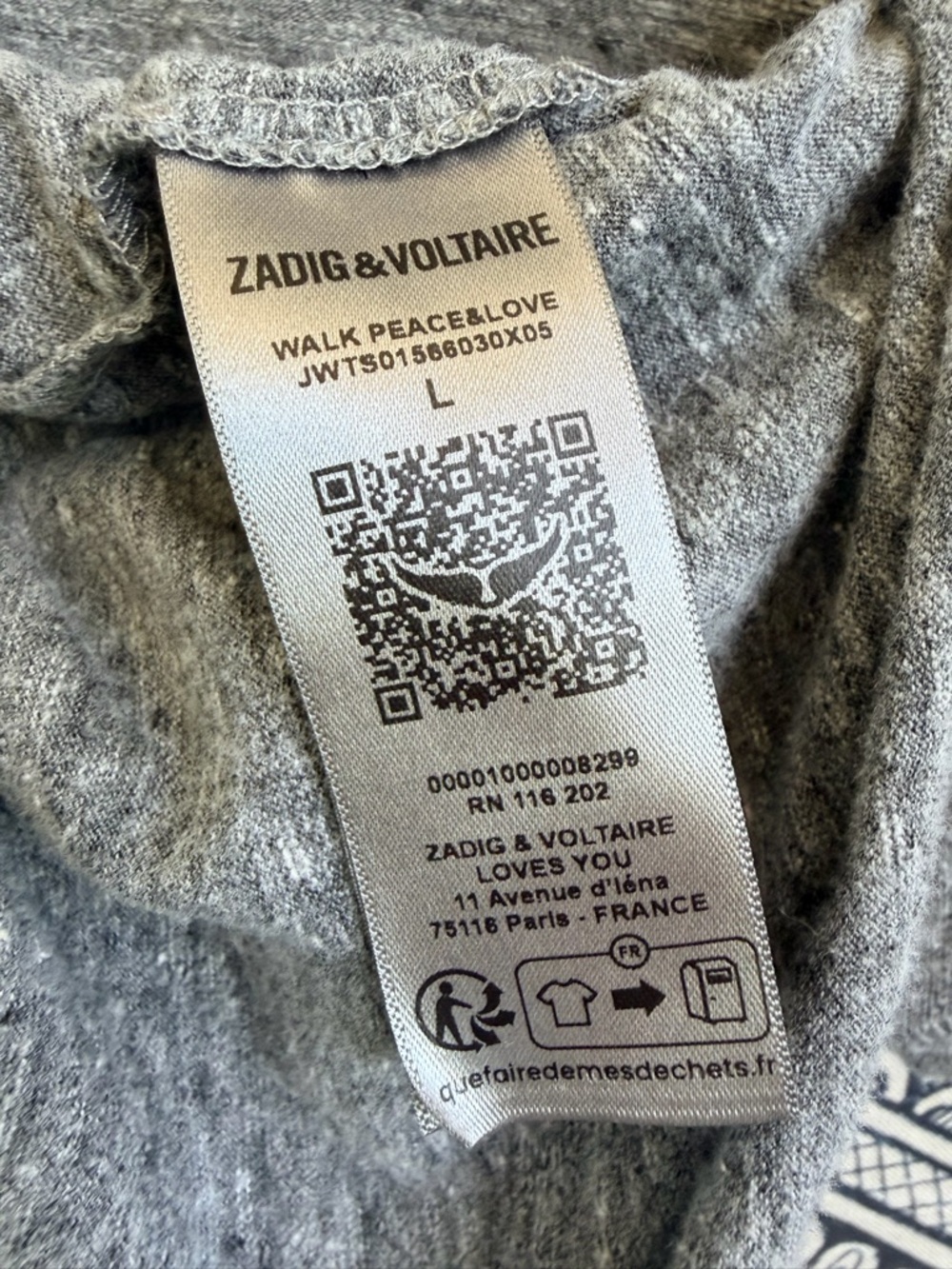 Zadig & Voltaire Light Gray Branded Care Label Tee - Picture 2 of 4